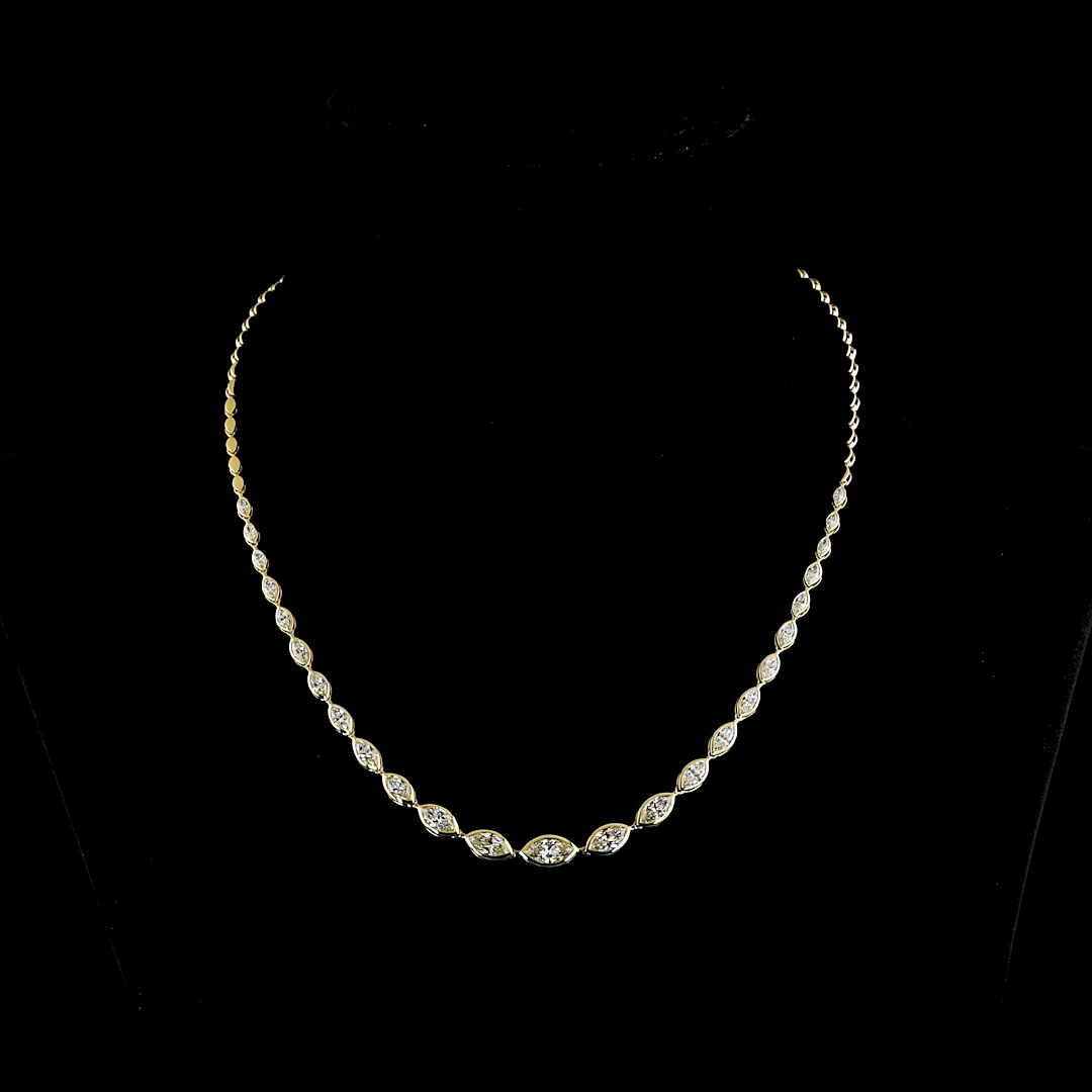 4.55 Cts 14k Yellow Gold Marquise Shape Riviera Necklace - Video