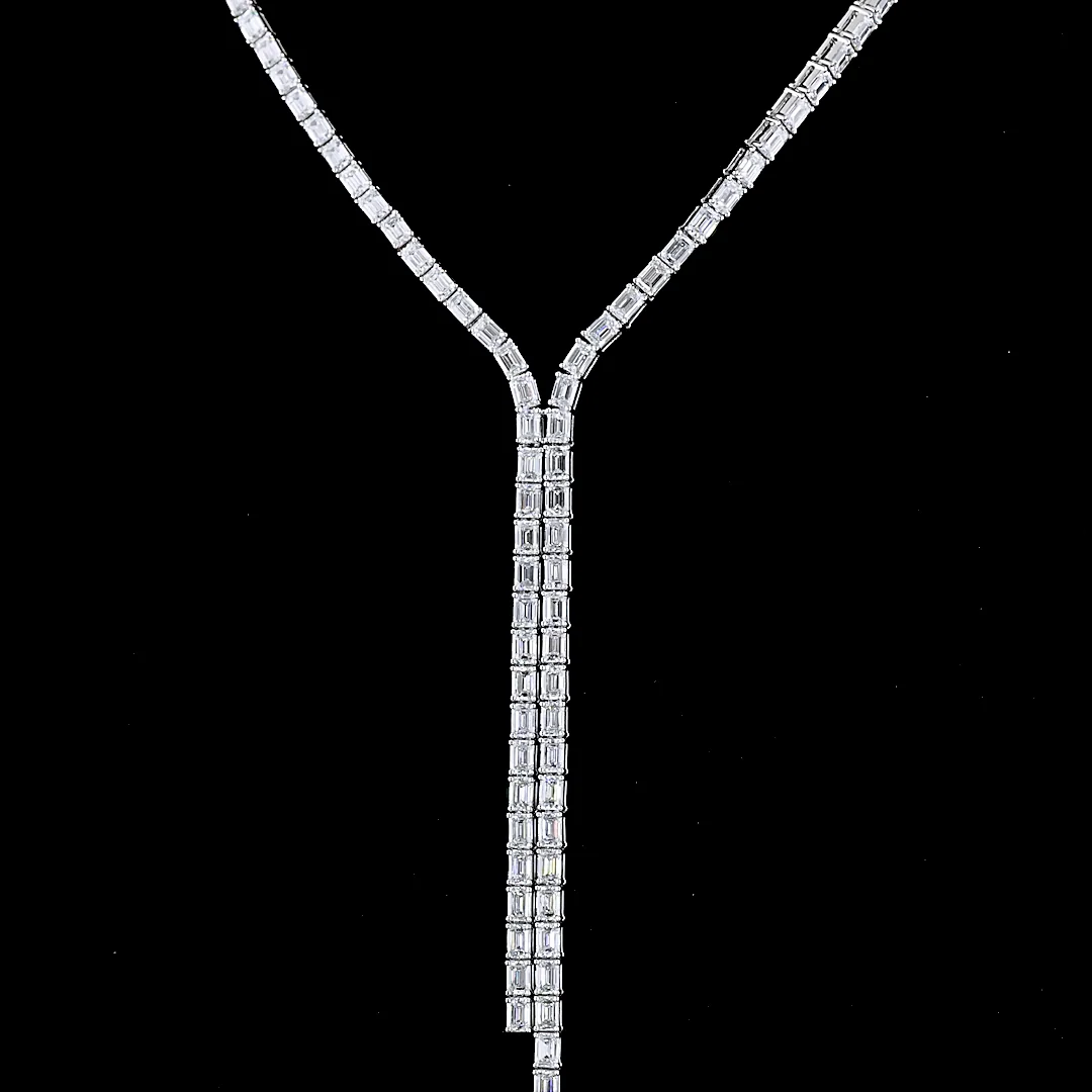 15.44 Cts 14k White Gold Emerald Shape Lariat Necklace - Image 3