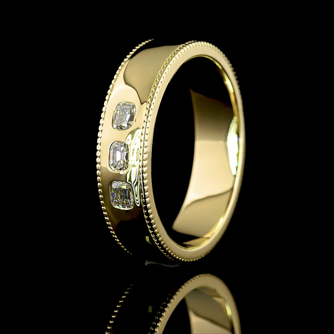 0.32 Cts 14k Yellow Gold Antique Cushion Shape 3 Stones Eternity Band - Image 4