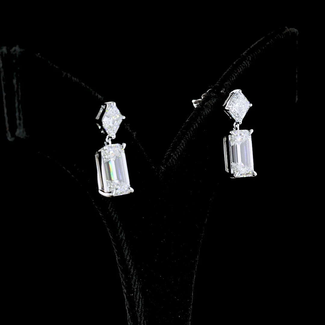 7.96 Cts 14k White Gold Emerald Shape Hanging Earring - Image 3