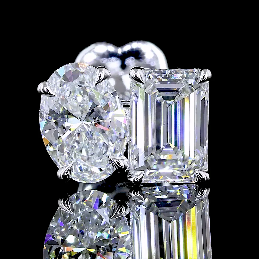 1.93 Cts 14k White Gold Oval Shape Studs Earring - Image 2