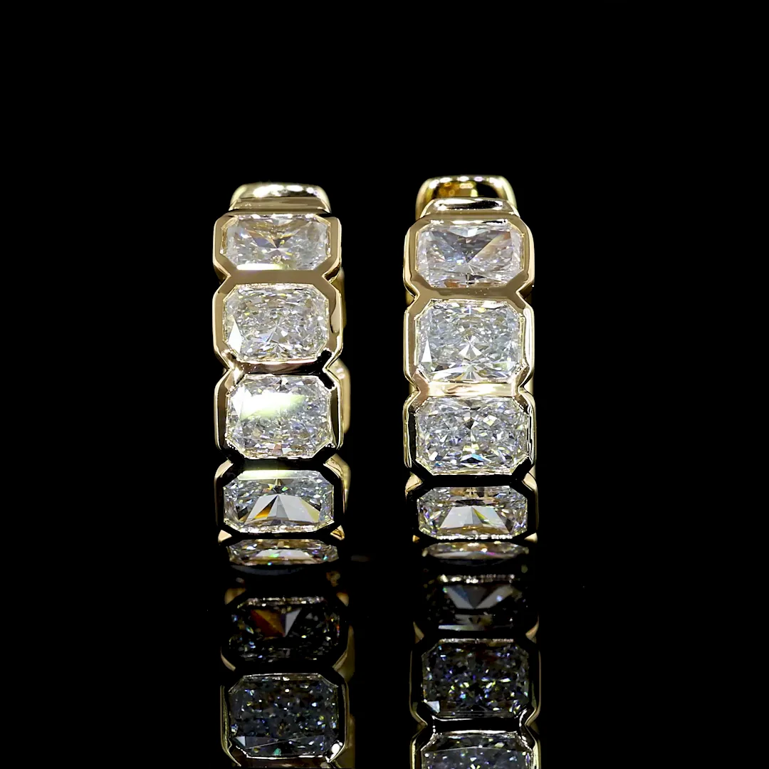 3.02 Cts 14k Yellow Gold Radiant Shape Huggies Earring - Image 3
