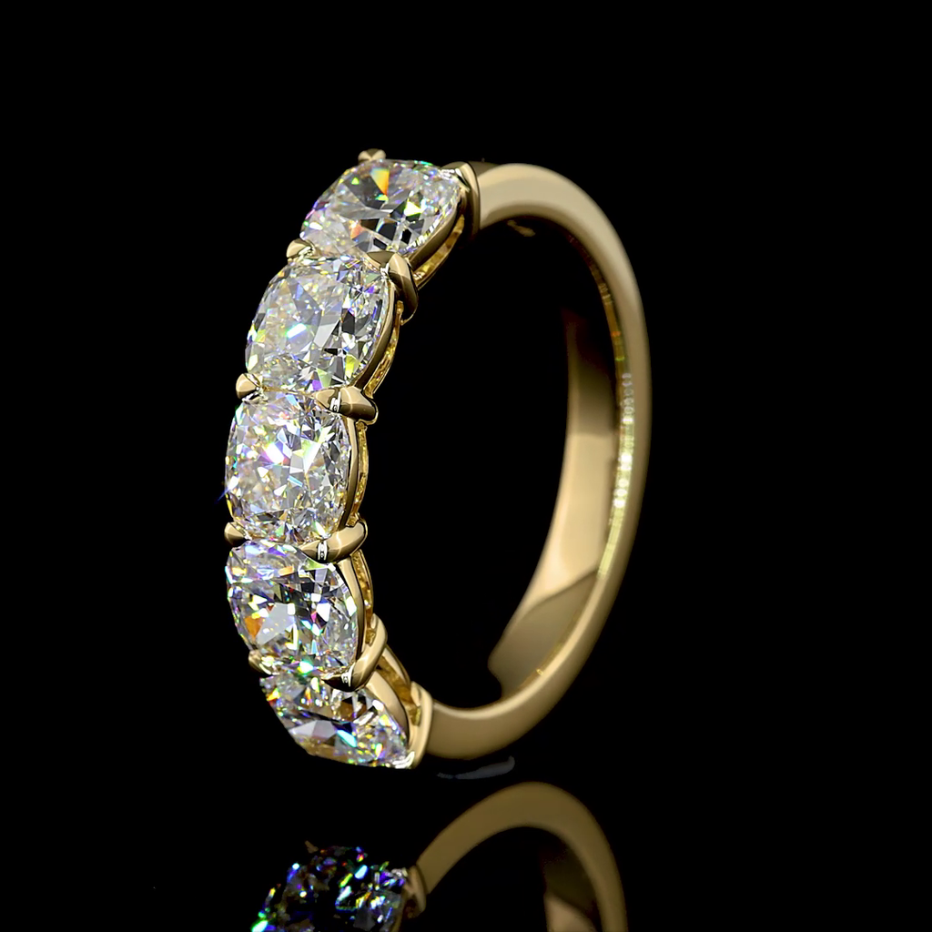 2.93 Cts 14k Yellow Gold Square Cushion Brilliant Shape 5 Stones Eternity Band - Image 4