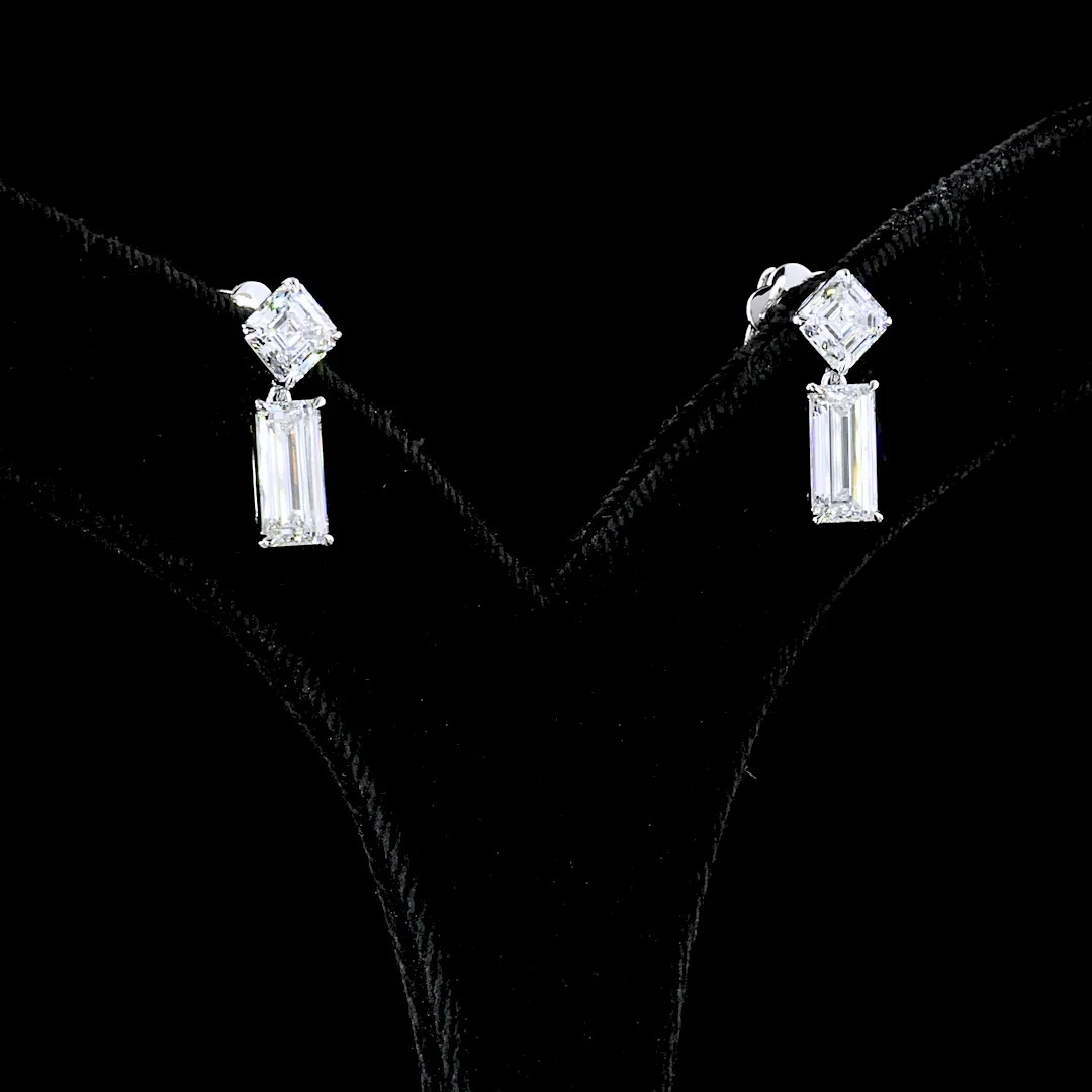 3.51 Cts 14k White Gold Baguette Shape Hanging Earring - Image 3