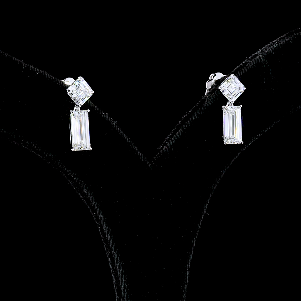 3.51 Cts 14k White Gold Baguette Shape Hanging Earring - Image 3