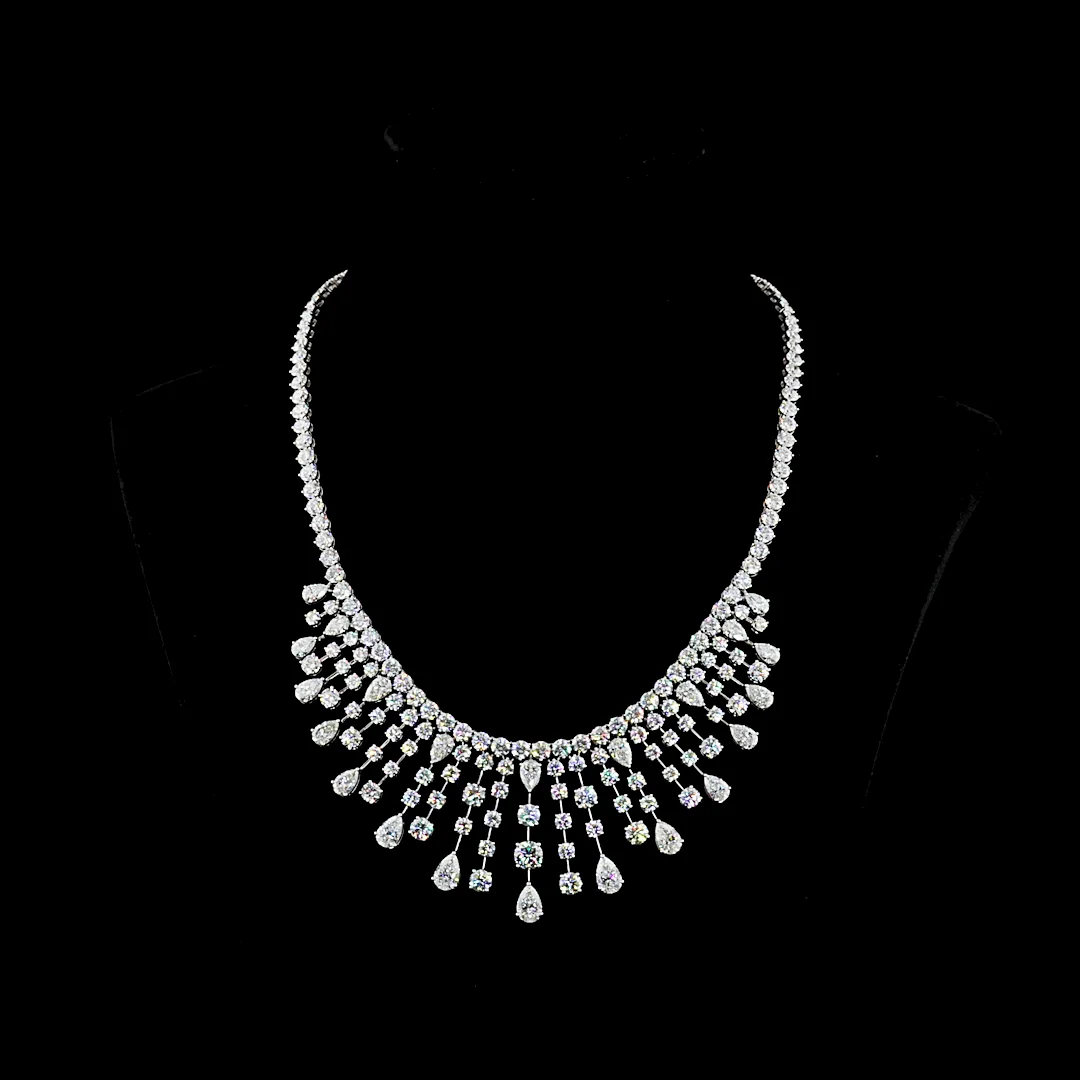 55.85 Cts 14k White Gold Round Shape Special Necklace - Video