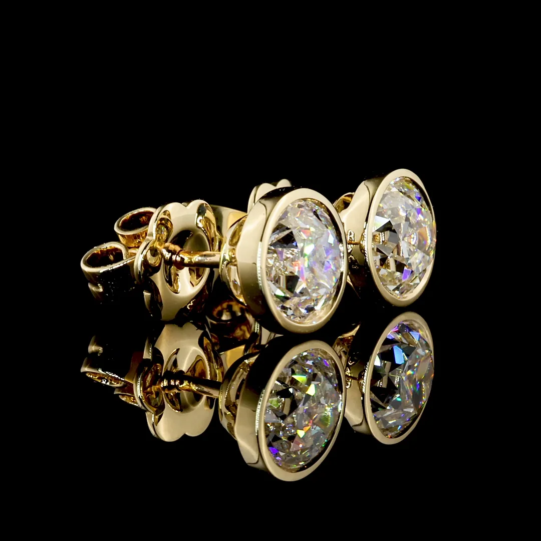 3.1 Cts 14k Yellow Gold Old European Brilliant Shape Studs Earring - Video