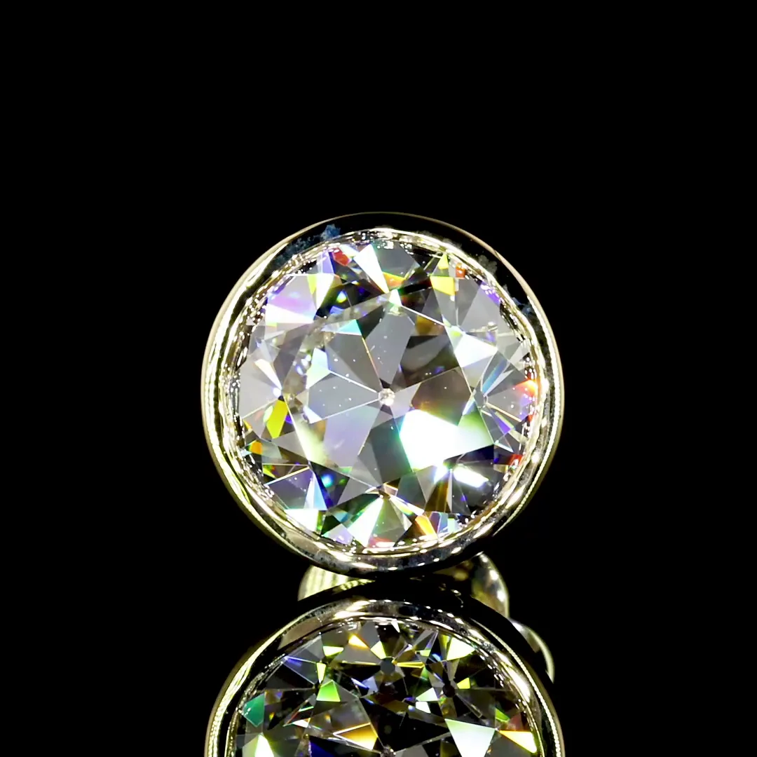 4.03 Cts 14k Yellow Gold Old European Brilliant Shape Studs Earring - Image 2