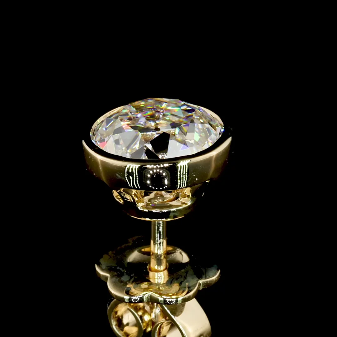 4.03 Cts 14k Yellow Gold Old European Brilliant Shape Studs Earring - Image 4