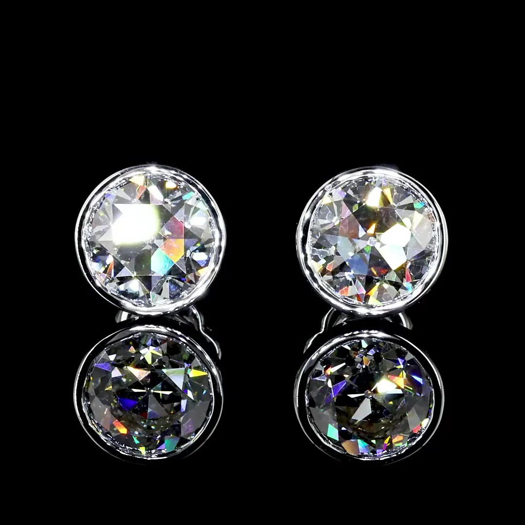 4.08 Cts 14k White Gold Old European Brilliant Shape Studs Earring - Image 3