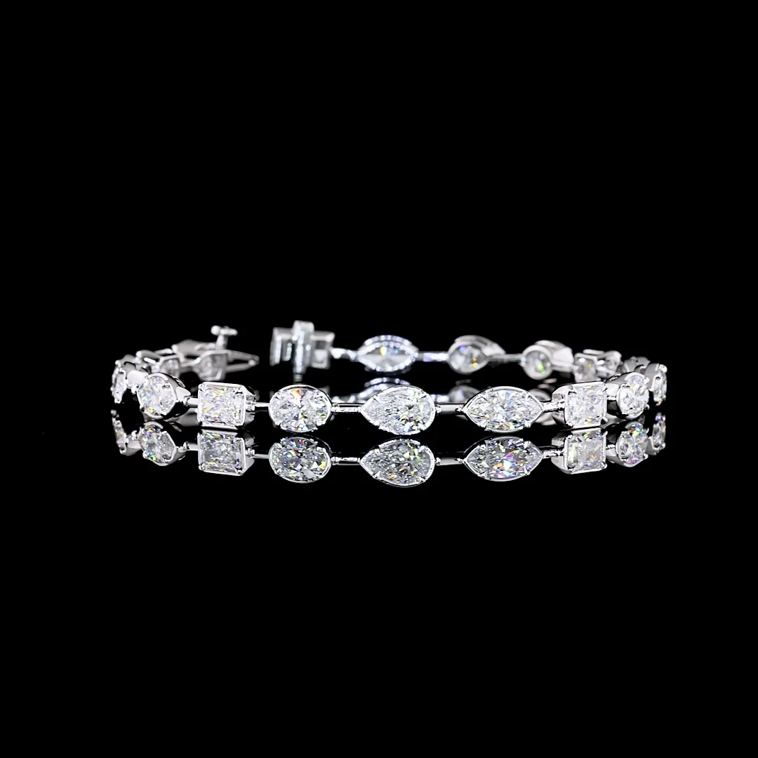 9.23 Cts 14k White Gold Mix Shape Station Bracelet - Video