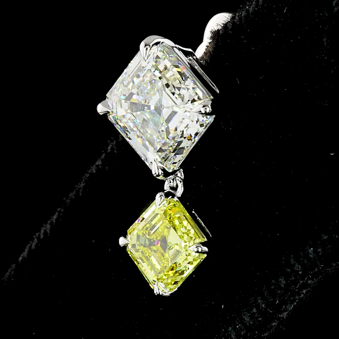 4.95 Cts 14k White Gold Asscher Shape Hanging Earring - Image 4