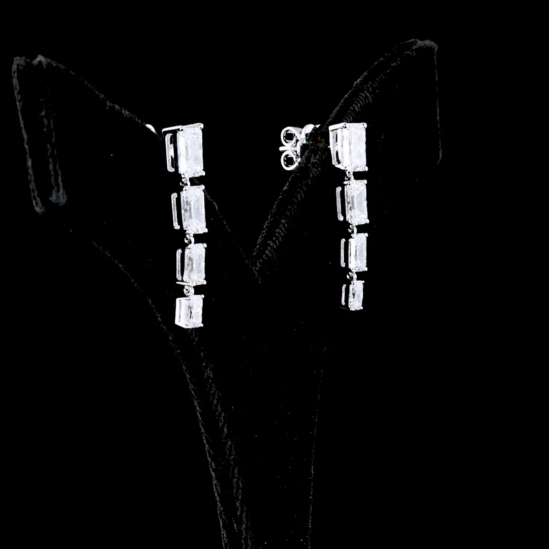 4.1 Cts 14k White Gold Radiant Shape Hanging Earring - Image 4