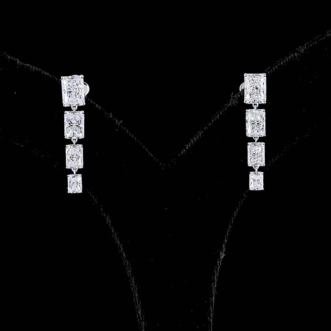 4.1 Cts 14k White Gold Radiant Shape Hanging Earring - Video
