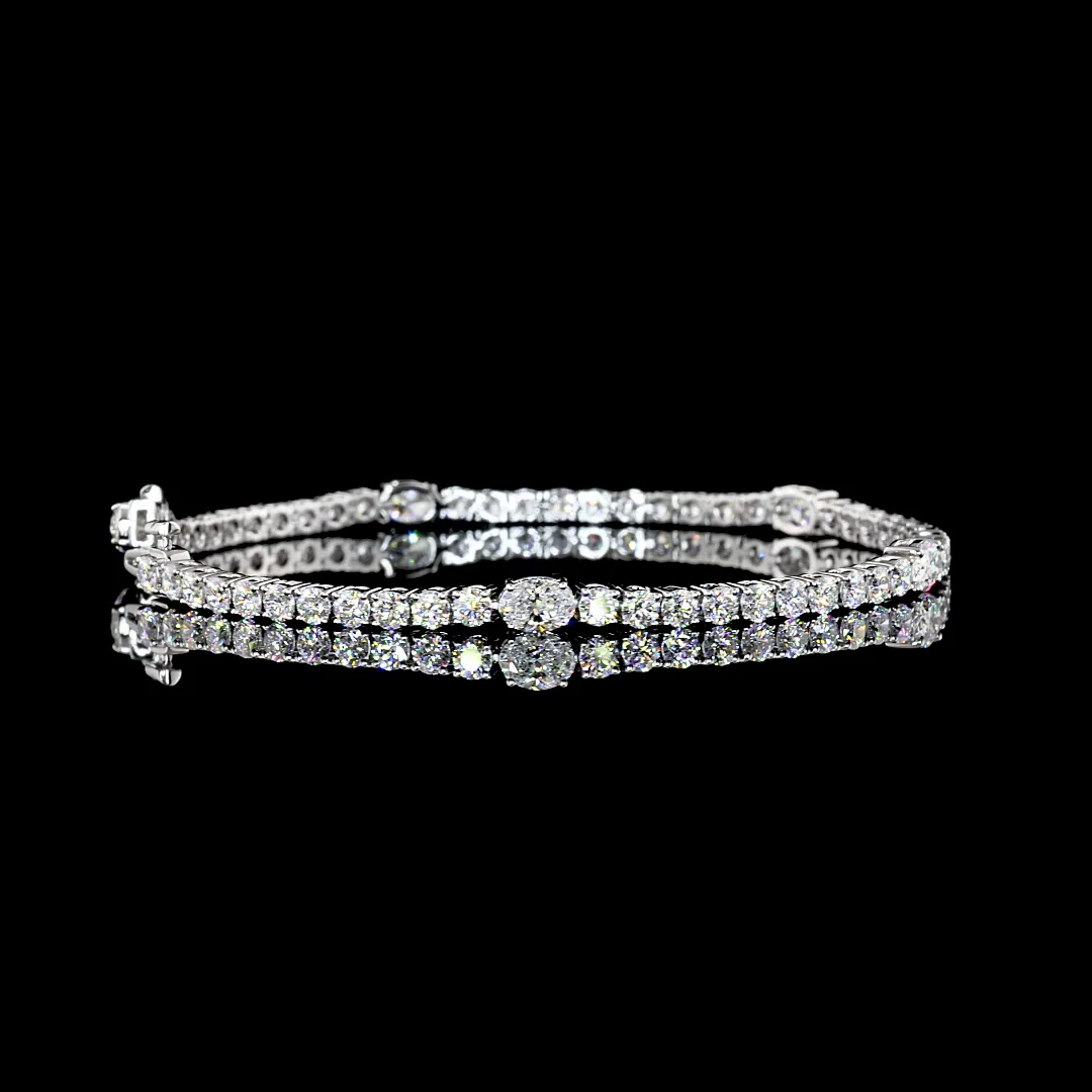 5.26 Cts 18k White Gold Oval Shape Station Line Tennis Bracelet - Video