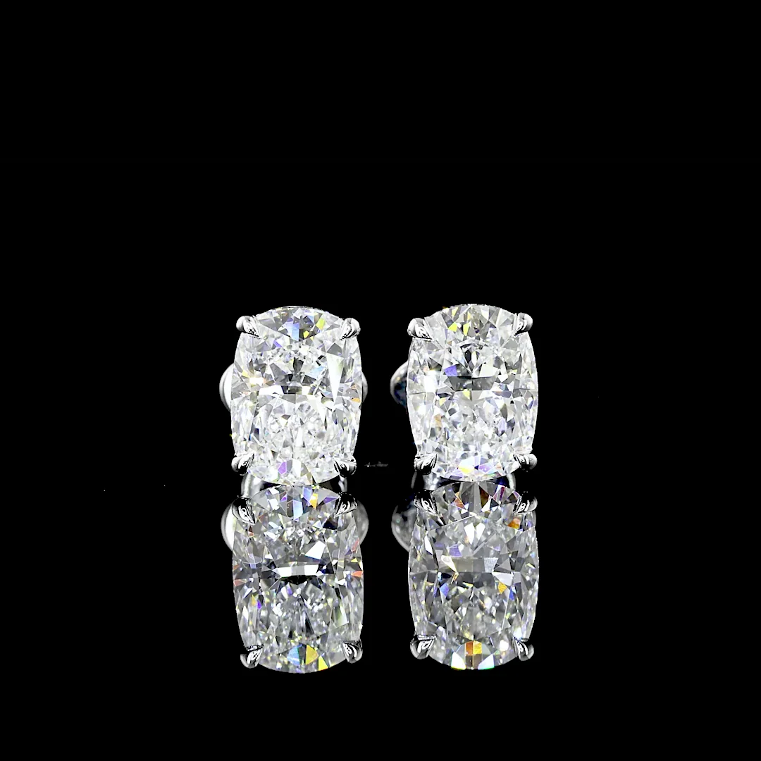 3.26 Cts 14k White Gold Cushion Brilliant Shape Studs Earring - Video