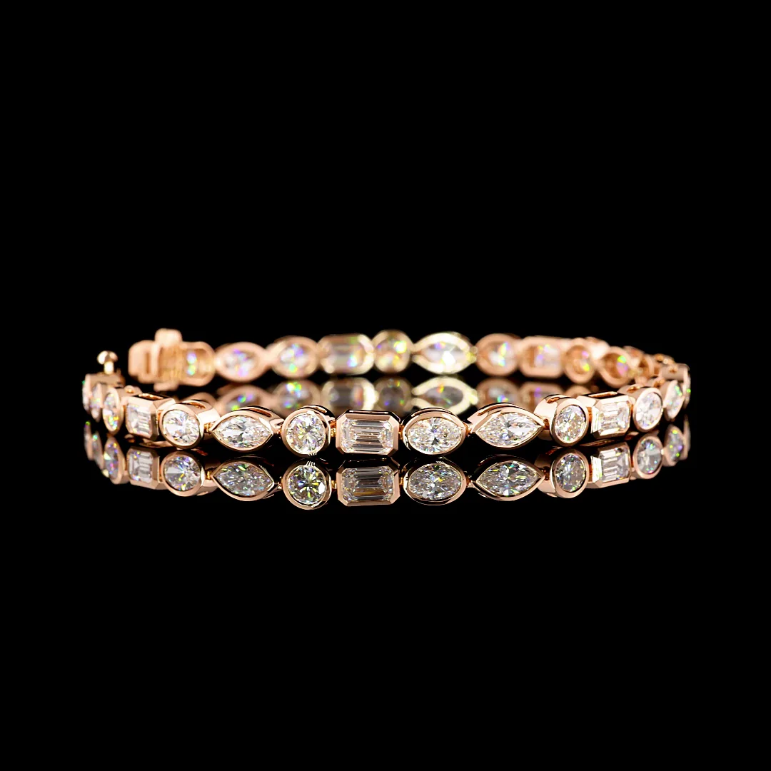 8.09 Cts 14k Rose Gold Mix Shape Tennis Bracelet - Video