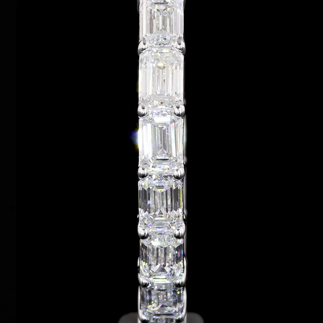 3.93 Cts 14k White Gold Emerald Shape Hoops Earring - Image 3