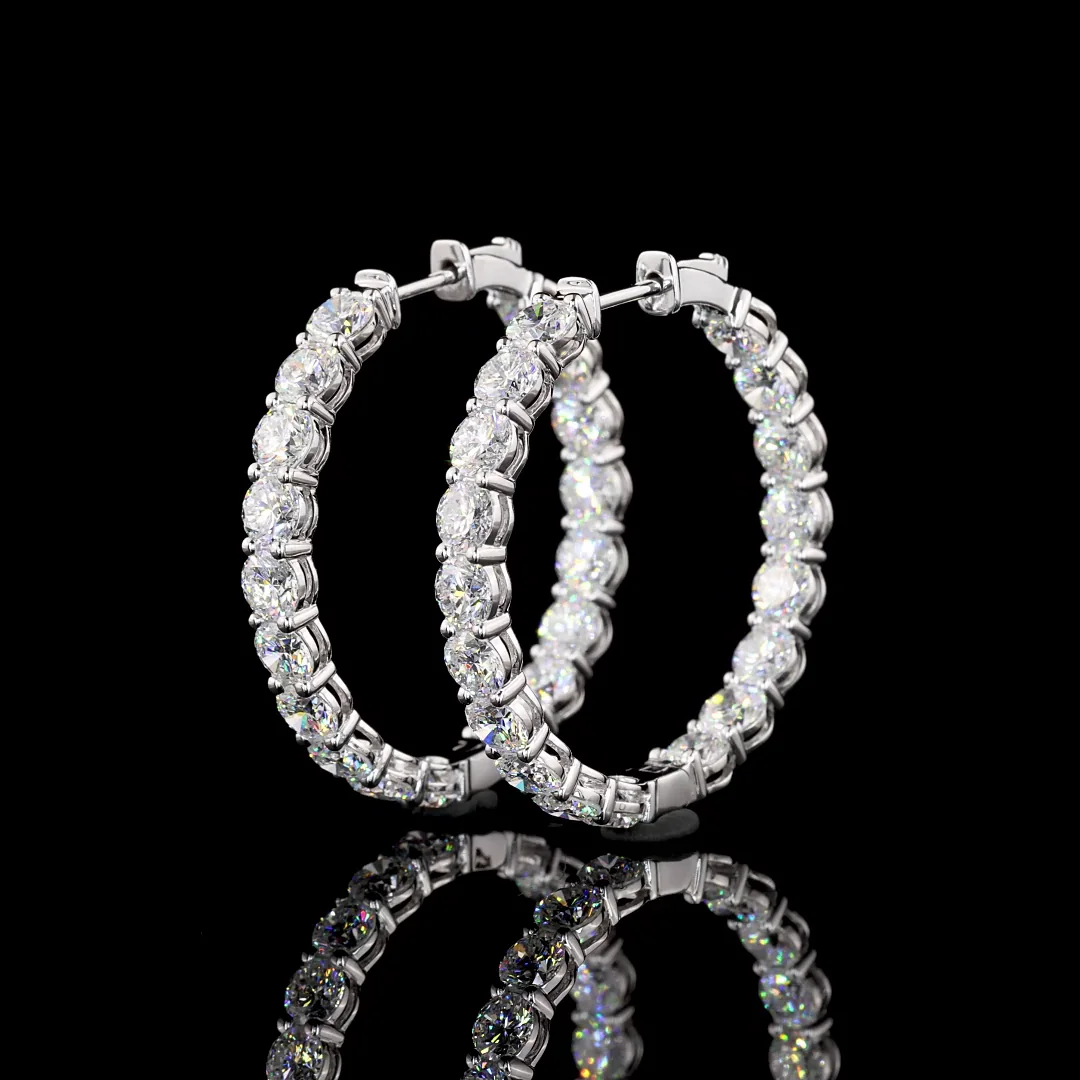 7.56 Cts 18k White Gold Round Shape Hoops Earring - Image 3