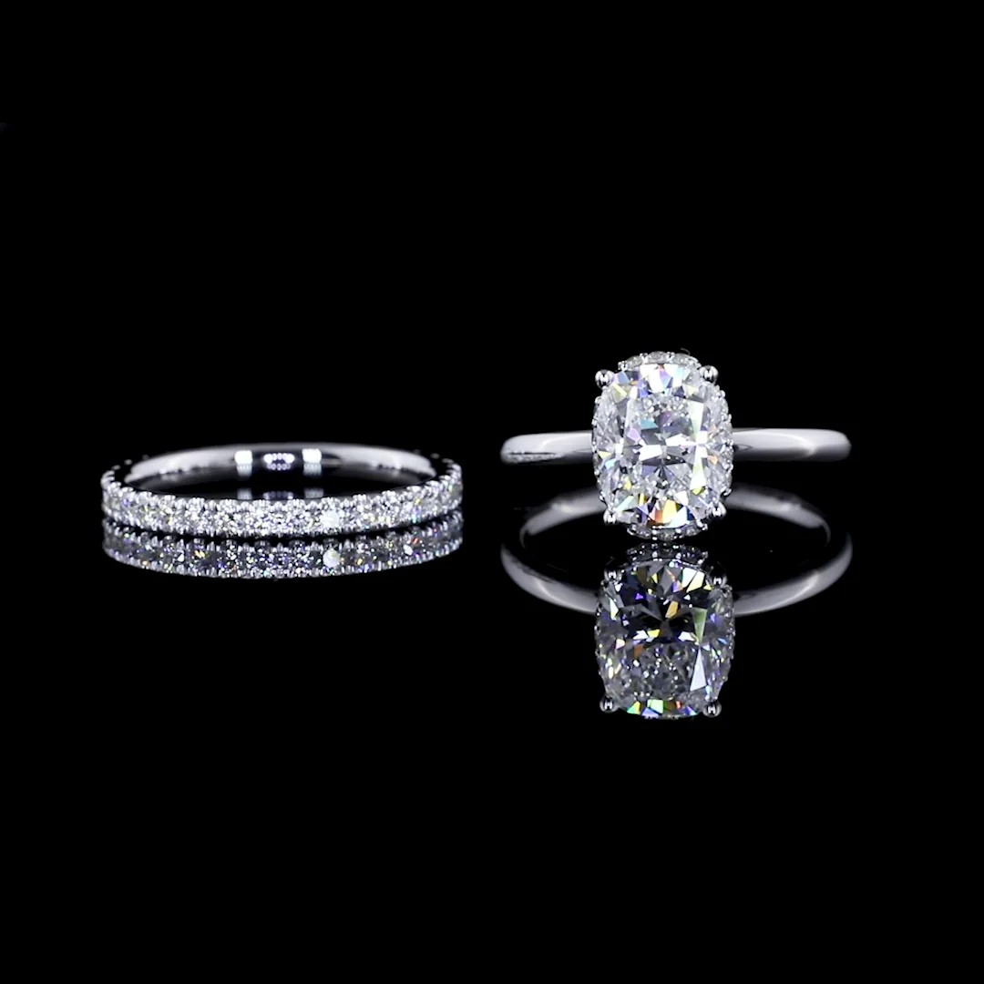 2.13 Cts 14k White Gold Cushion Shape Semi Hidden Halo Ring - Image 3