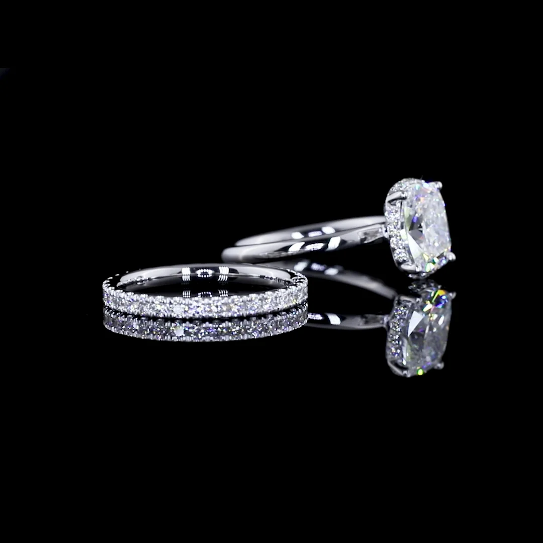 2.13 Cts 14k White Gold Cushion Shape Semi Hidden Halo Ring - Video