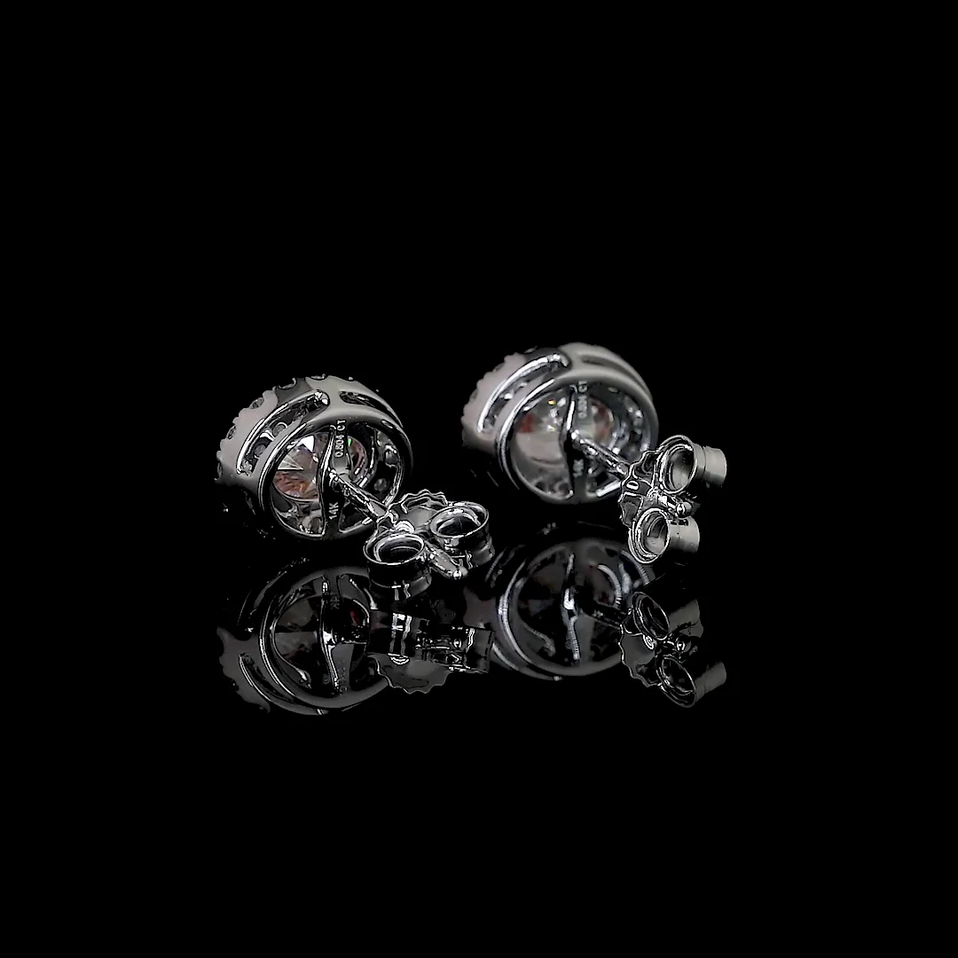 0.8 Cts 14k White Gold Oval Shape Halo Studs Earring - Image 2