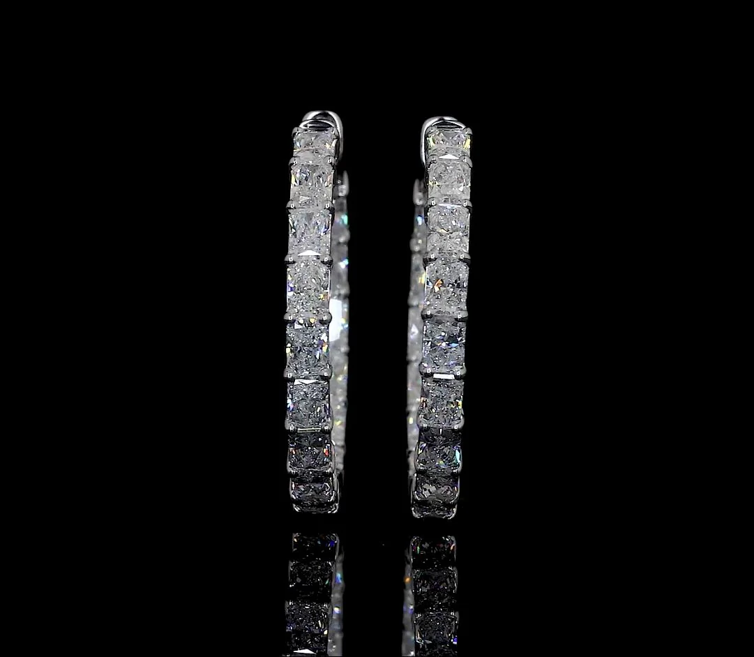 3.38 Cts 14k White Gold Radiant Shape Hoops Earring - Image 3