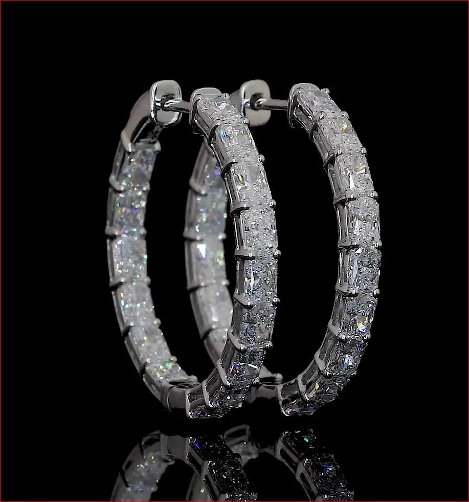 3.38 Cts 14k White Gold Radiant Shape Hoops Earring - Video