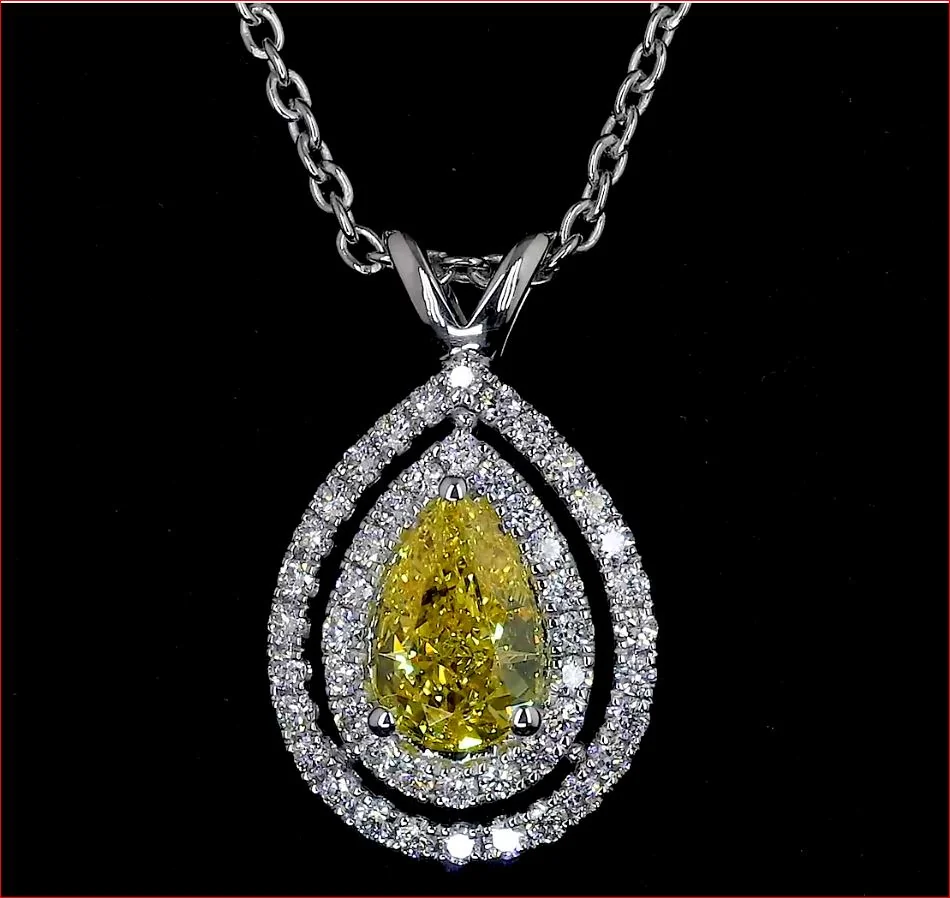 1.22 Cts 14k White Gold Pear Shape Double Halo Pendant - Image 3