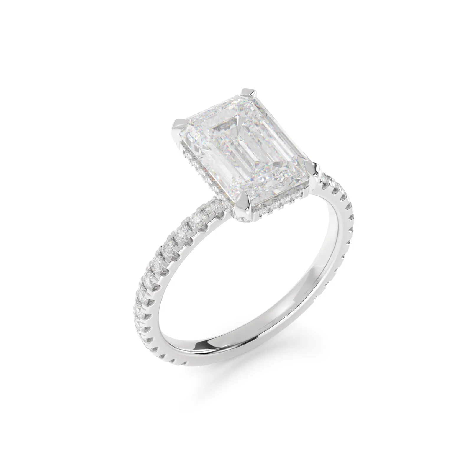 7.84 Cts 14k White Gold Emerald Shape Hidden Halo Ring - Image 4