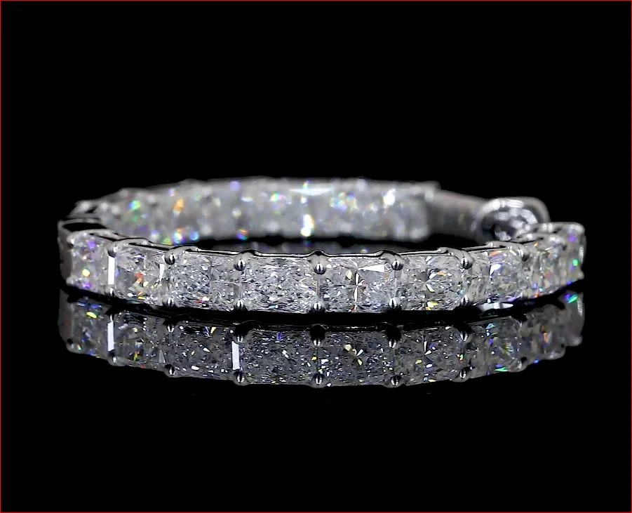 5.56 Cts 14k White Gold Radiant Shape Hoops Earring - Image 3