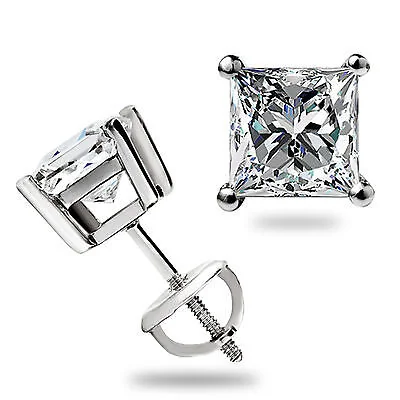 2.11 Cts 18k White Gold Princess Shape Studs Earring - Image 3
