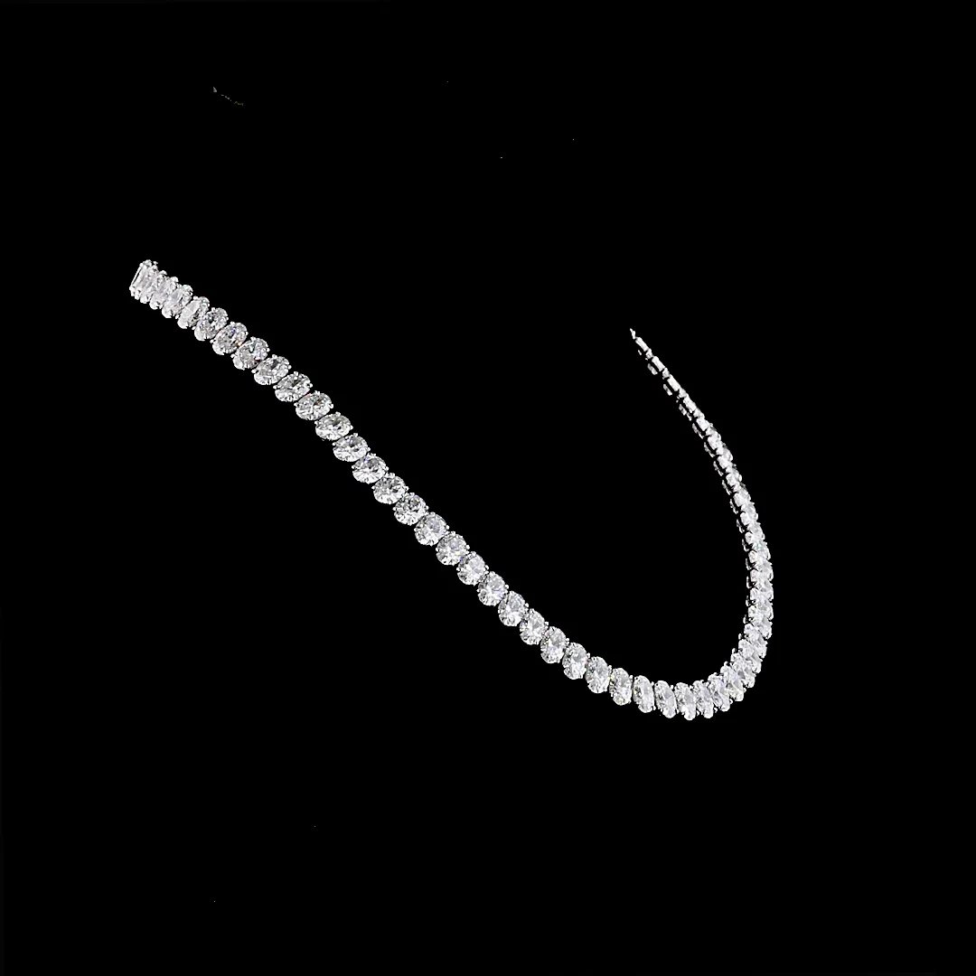 55.76 Cts 14k White Gold Oval Shape Tennis Necklace - Image 3