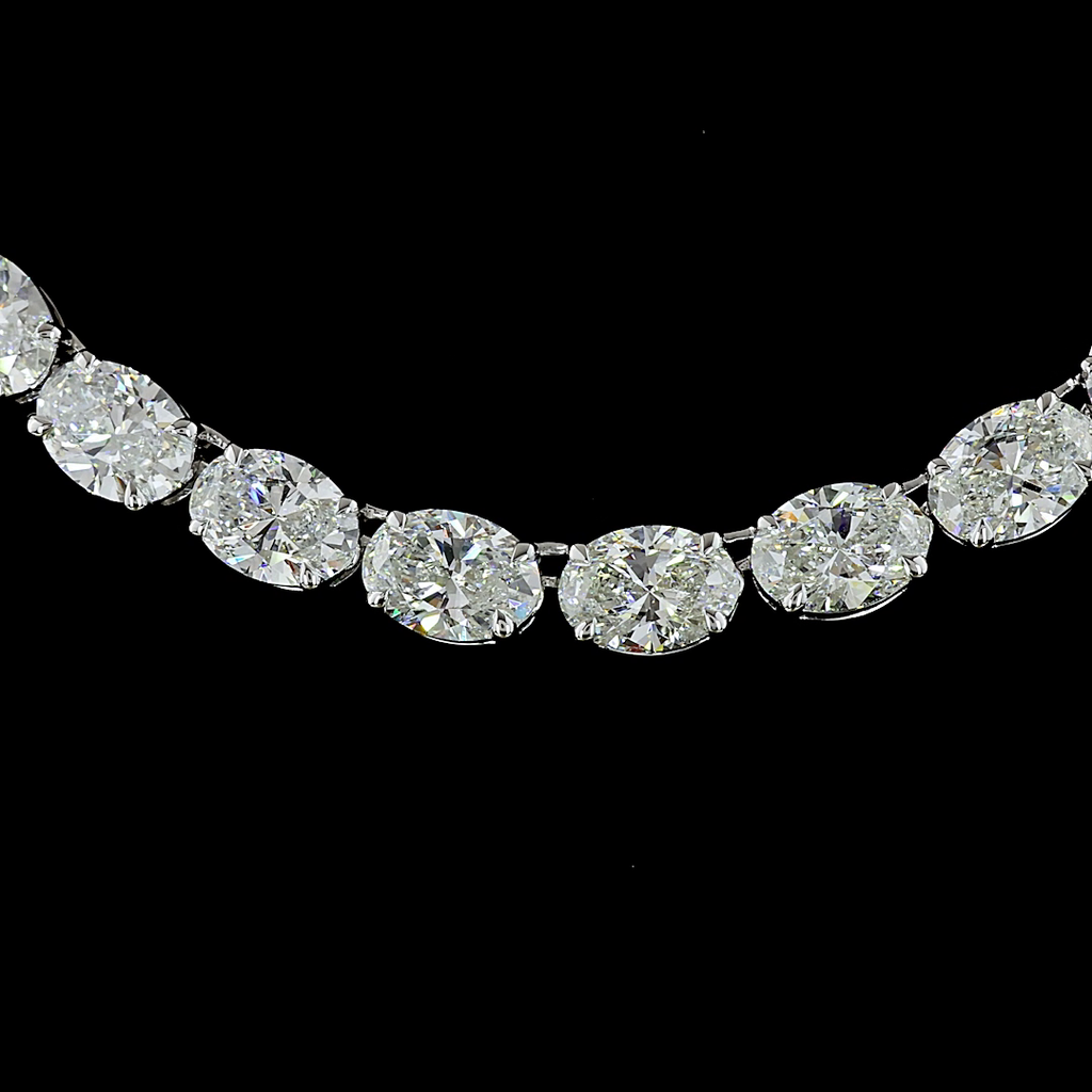 40.4 Cts 14k White Gold Oval Shape Tennis Necklace - Image 3