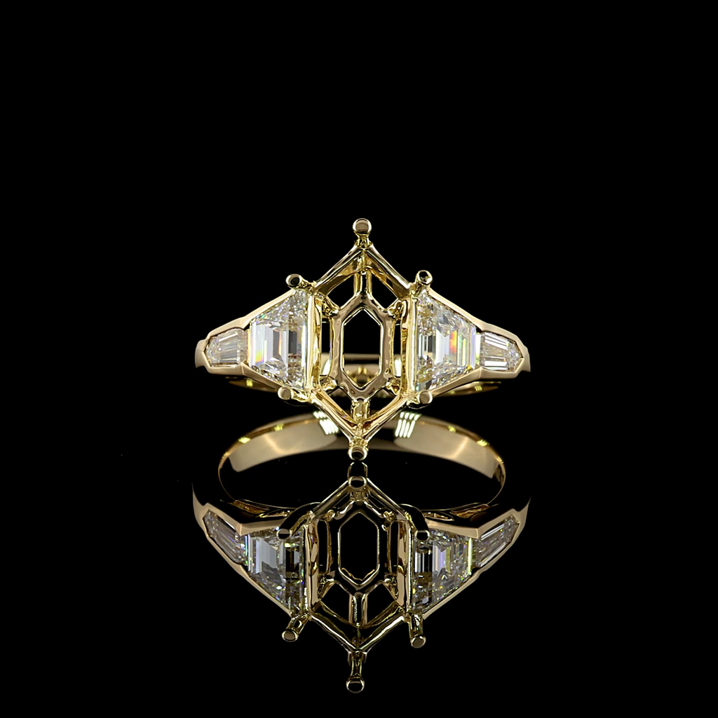 4.07 Cts 14k Yellow Gold Step Marquise Shape 5 Stones Ring - Video