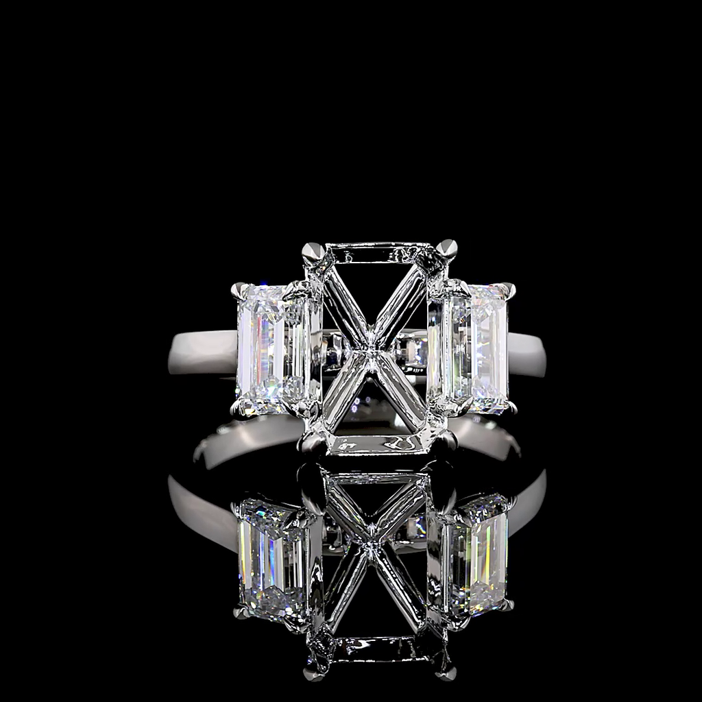 4.23 Cts Platinum Emerald Shape 3 Stones Ring - Video