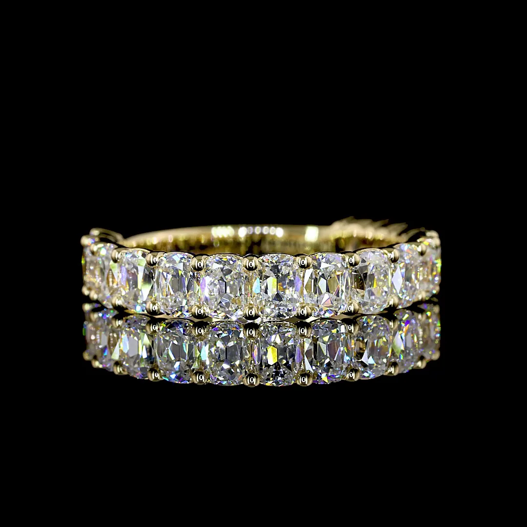 2.11 Cts 14k Yellow Gold Antique Cushion Shape 3/4 Band Eternity Band - Video