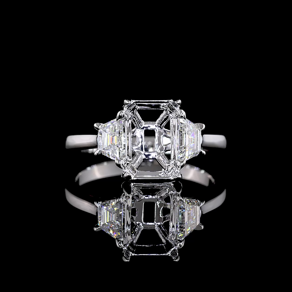 3.22 Cts 14k White Gold Emerald Shape 3 Stones Ring - Video