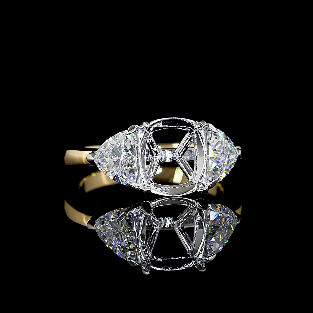 4.76 Cts 14k Two Tone Cushion Modified Shape 3 Stones Ring - Video