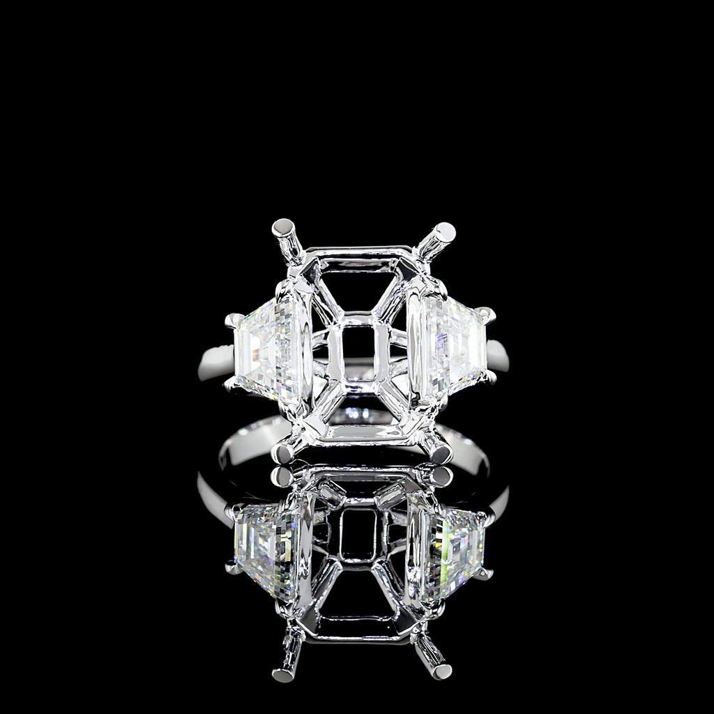6.42 Cts 14k White Gold Emerald Shape 3 Stones Ring - Video