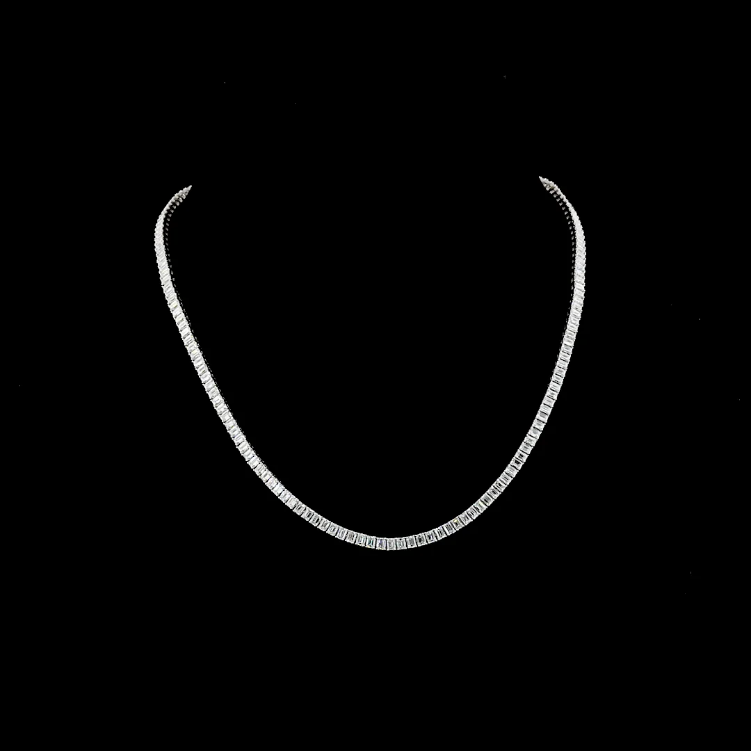 11.15 Cts 14k White Gold Emerald Shape Tennis Necklace - Video