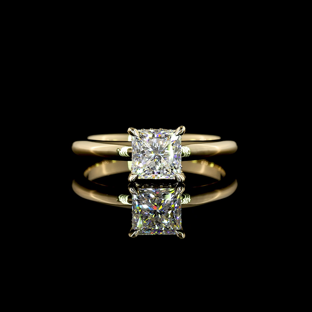 1.08 Cts 14k Yellow Gold Princess Shape Hidden Halo Ring - Video
