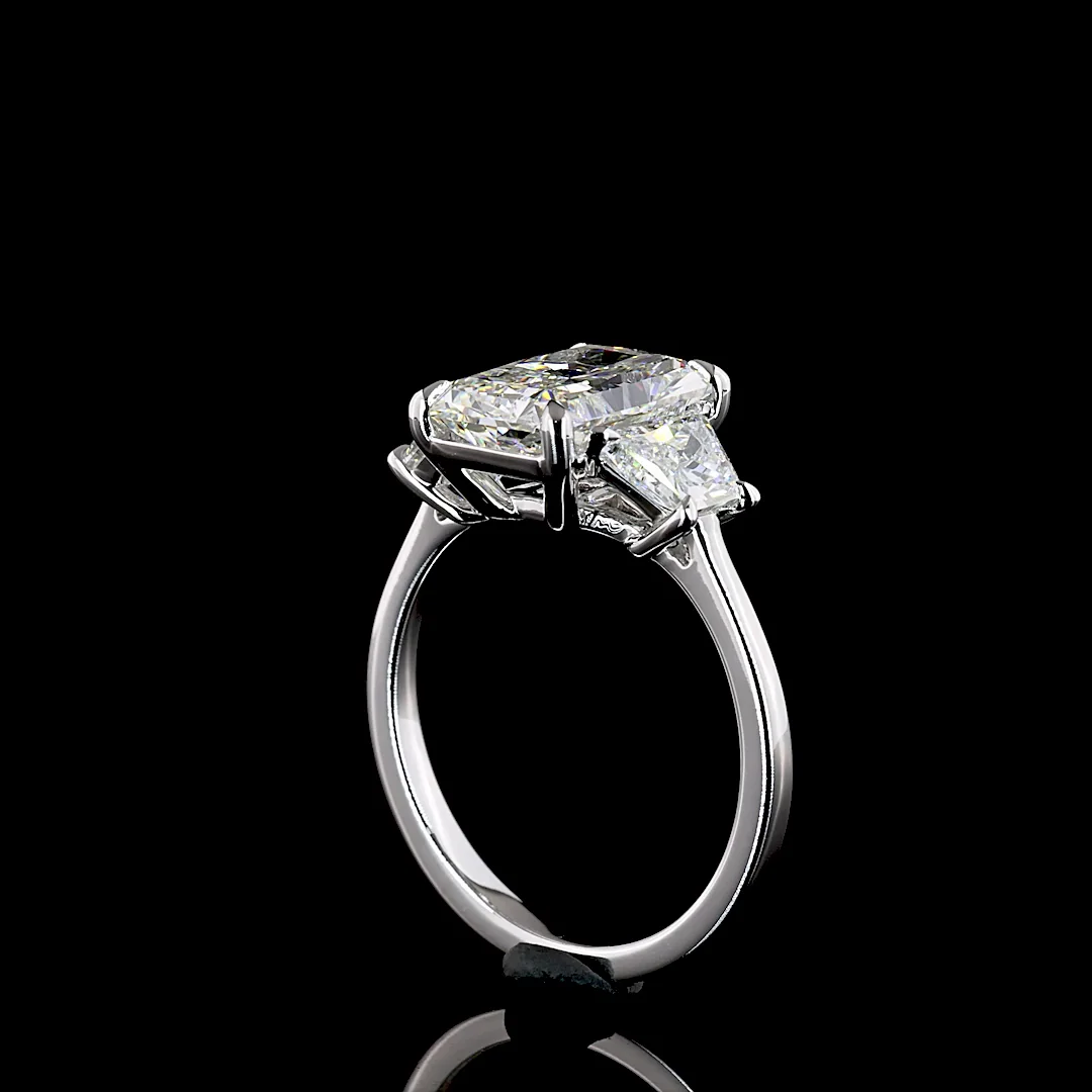 4.21 Cts 14k White Gold Radiant Shape 3 Stones Ring - Image 2