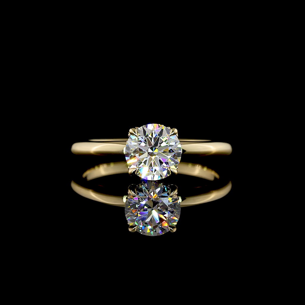 1.07 Cts 14k Yellow Gold Round Shape Hidden Halo Ring - Video