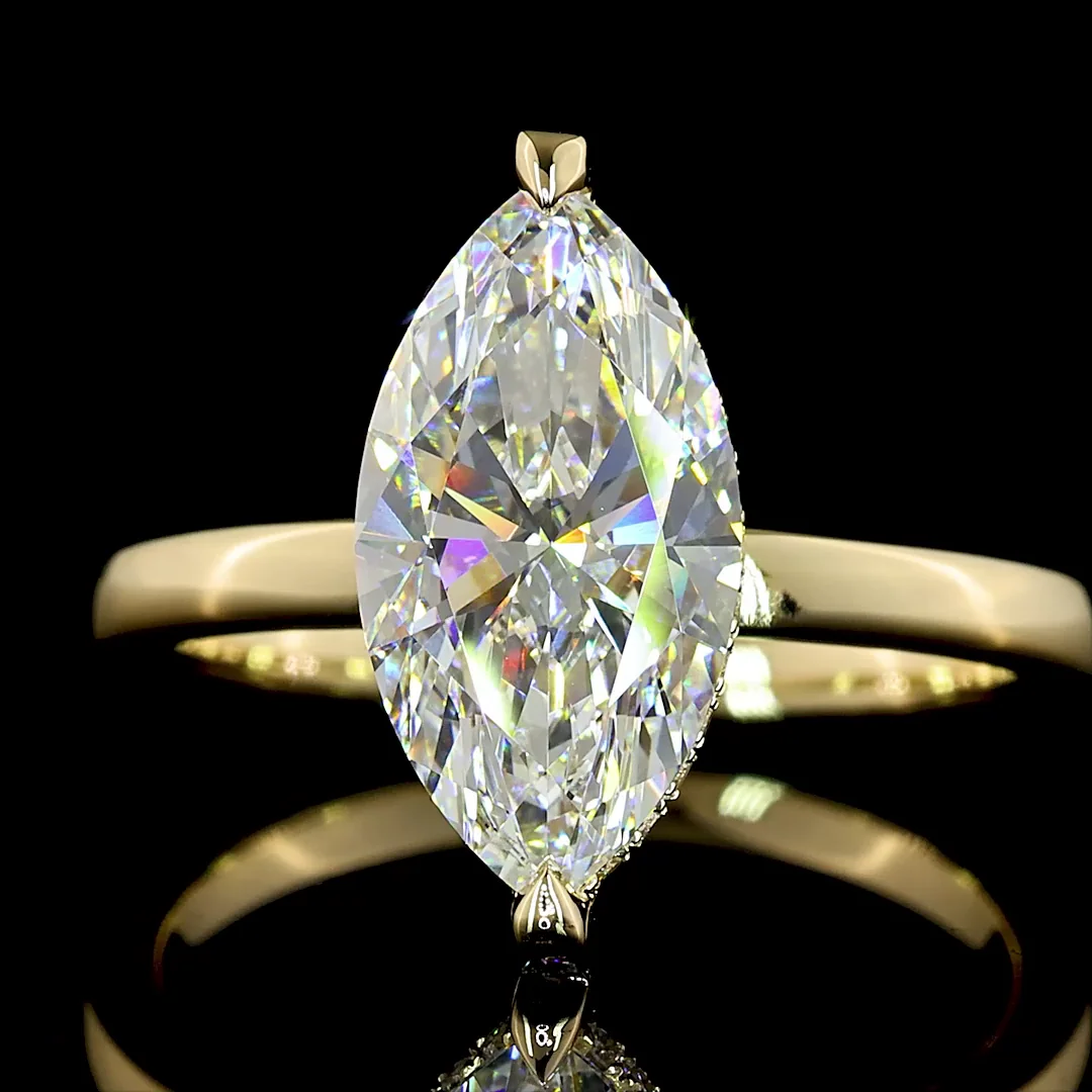 2.72 Cts 14k Yellow Gold Marquise Shape Hidden Halo Ring - Image 3
