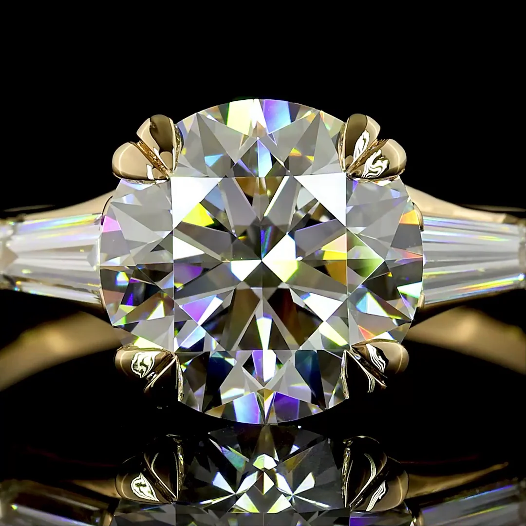 2.9 Cts 14k Yellow Gold Round Shape 3 Stones Ring - Image 3