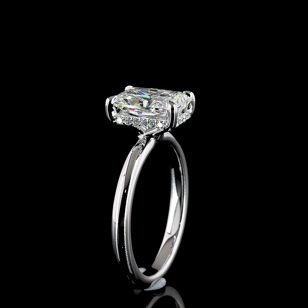 2.18 Cts 14k White Gold Radiant Shape Hidden Halo Ring - Image 4