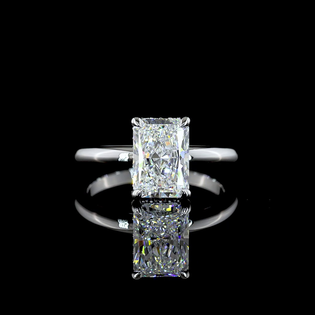 2.18 Cts 14k White Gold Radiant Shape Hidden Halo Ring - Video