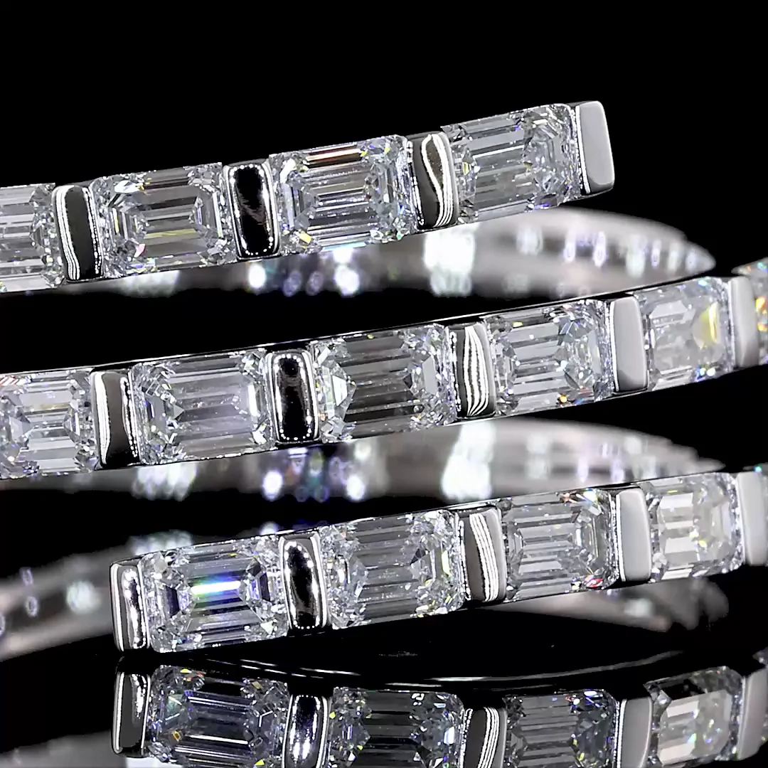 1 Cts 14k White Gold Emerald Shape Special Eternity Band - Image 3