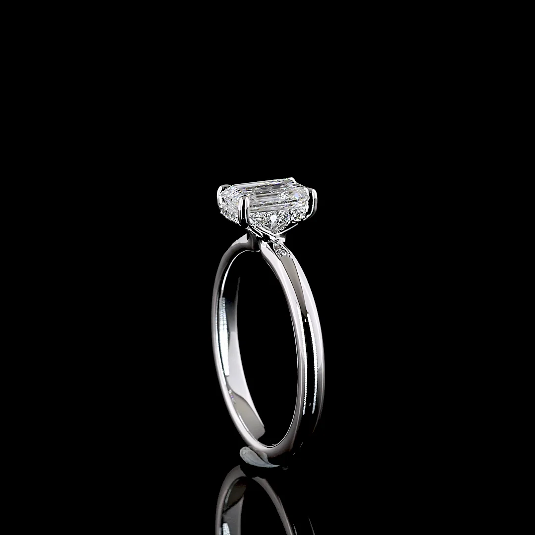 1.08 Cts 14k White Gold Emerald Shape Hidden Halo Ring - Image 4